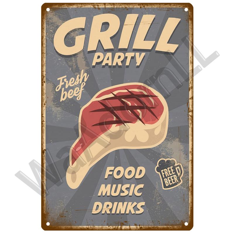 BBQ Zone Metal Sign Vintage Tin Sign Dad`s BBQ Yard Outdoor Party Decoration Plate Retro Barbecue Rules Slogan Decor Accessories