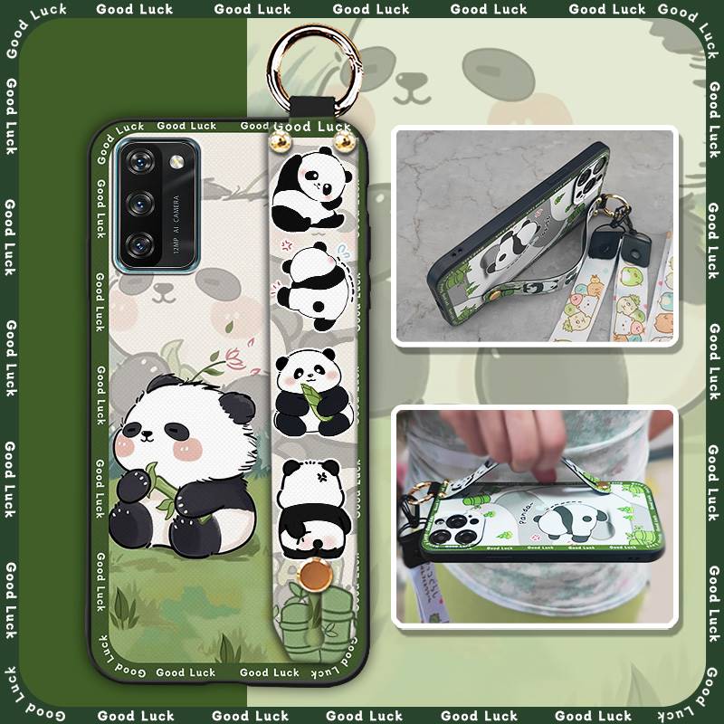 Back Cover Lanyard Phone Case For Blackview A100 Anti-knock Durable Anti-dust Phone Holder Panda Kickstand Soft case