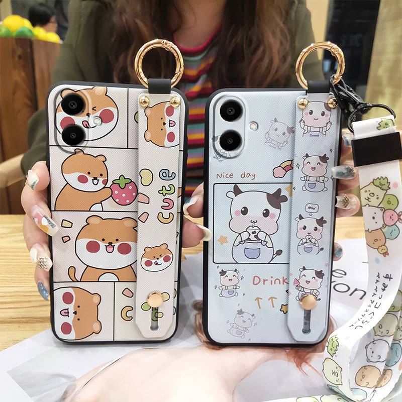 Ring Kickstand Phone Case For Samsung Galaxy A07 Back Cover Phone Holder Protective Anti-dust Silicone Wrist Strap Cute