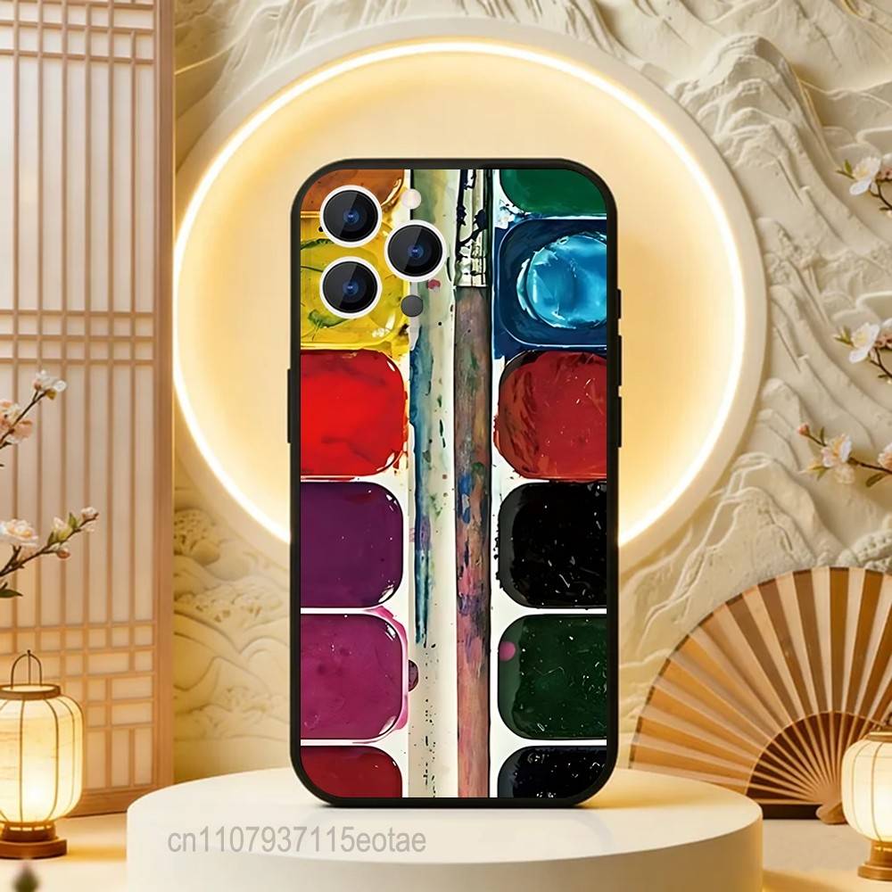 Watercolors Set Paint Palette Phone Case For iPhone  17,16,15,14,13,12,11,Pro,Max,Plus,E,Air,Mini Black Shockproof Funda Cover
