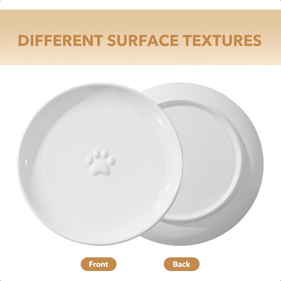 Raised Ceramic Wide Whisker Friendly Cat Dishes Food Water Bowl with 2 Style Stand Adjustable Raised Pet Bowl Set 2Dish+2Shallo