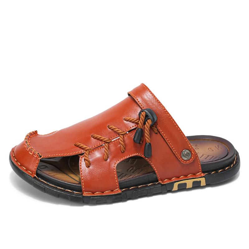 Men Leather Water Beach Sandals Summer Outdoor Casual Closed Toe Sports Sandals Non Slip Soft Hiking Wading Sneakers Comfortable