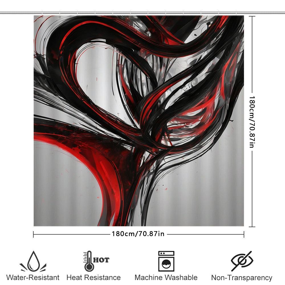 Ensemble de rideaux de douche au design abstrait moderne avec coups de pinceau noirs et rouges pour la décoration de salle de bain baignoire blanche