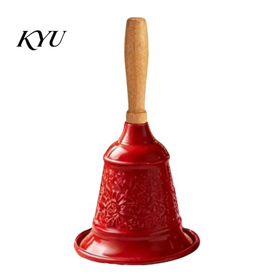Decorazione Festa di Natale Campanellino Vintage con Manico in Legno, Metallo Chiamata Servizio Decorativo Oro per Ristorante Bar Aula Addestramento Animali, Natale