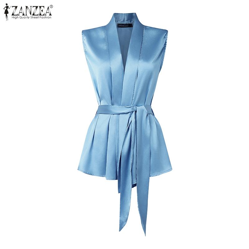 ZANZEA Women Casual V-Neck Sleeveless Satin Vest Tops