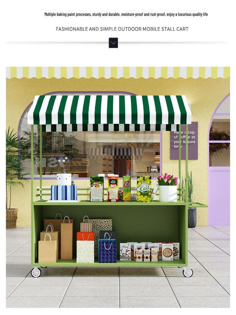 Wrought Iron Mobile Food Cart with Disassemblable Display Rack for Night Market or Flower Stall.