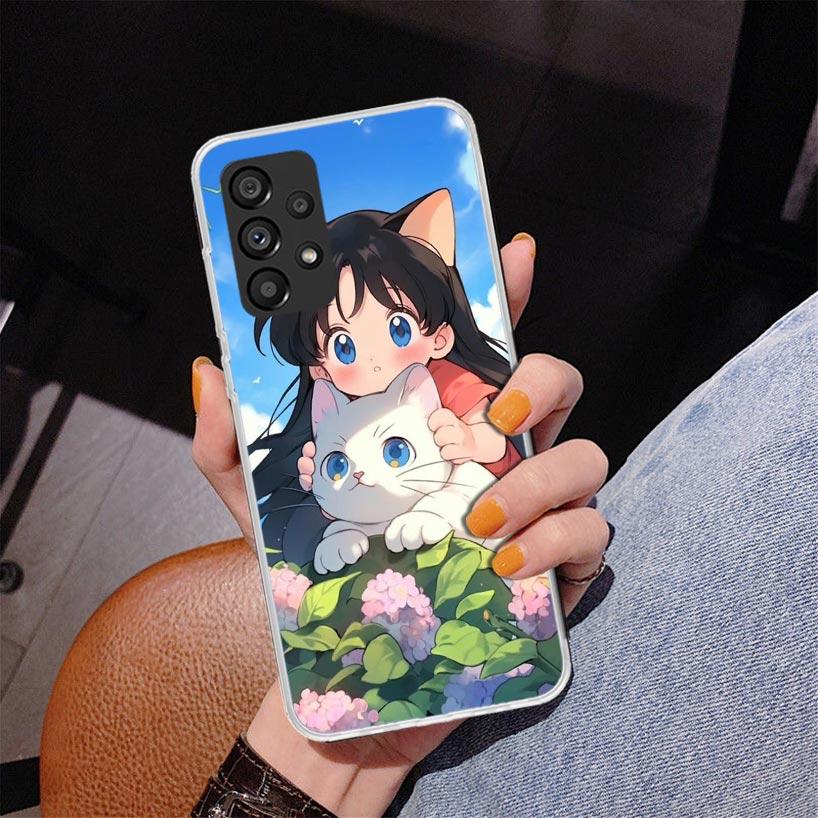 Cute Anime Ins Girls Animal Cat Phone Case For Samsung Galaxy A17 A16 A15 A14 A13 A57 A56 A55 A54 A53 A37 A36 A35 A34 A33 A26 A2