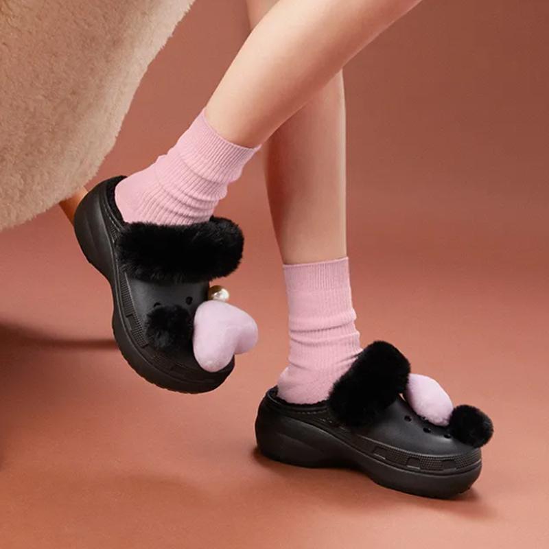 Crocs Eva Solid Thick Sole Fleece Clogs Women clogs Black 210691-001