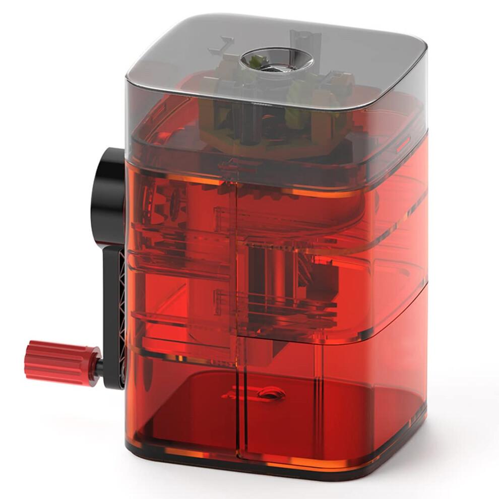 Hand Crank Pencil Sharpener with Red Transparent Body, Large Scrap Box