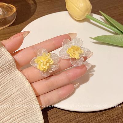Fabric Flower Stud Earrings Female Summer Sweet Fairy Vacation Wind Seaside Earrings Commuter Niche New Earrings