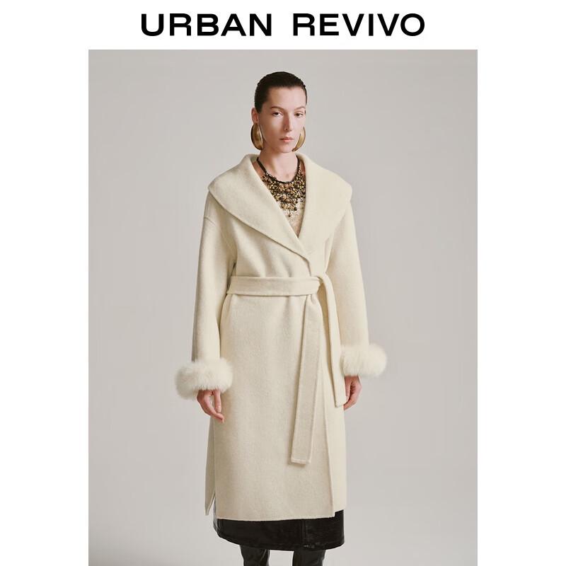UR Women s Lapel Belted Plush Wool Blend Winter Coat M