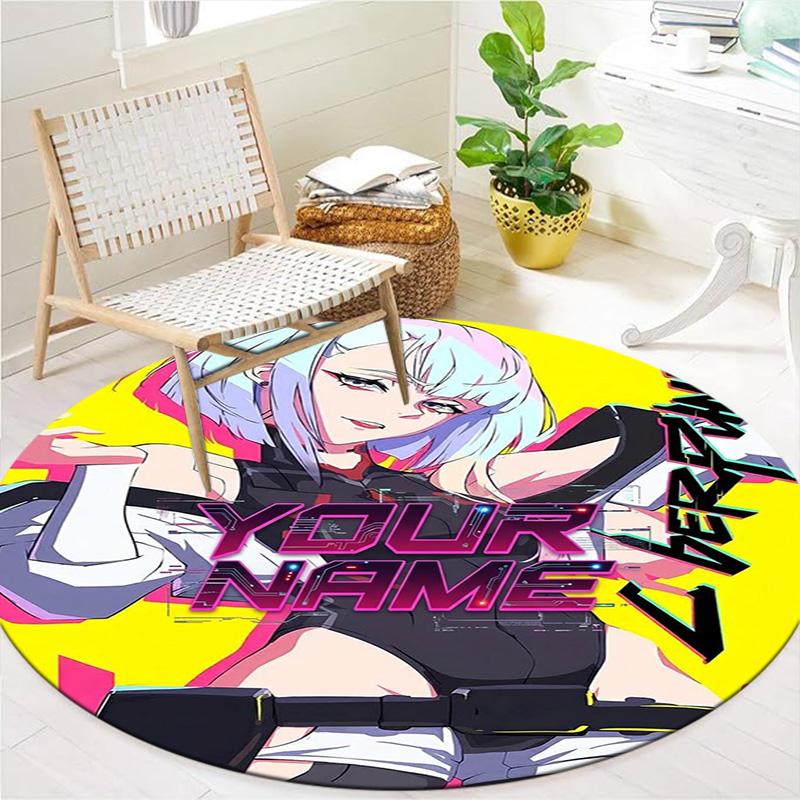 Cybernetic Future Heroine Custom Name Round Area Rug Carpet Rug For Living Room Bedroom Sofa Playroom Decor Nonslip Floor Mat