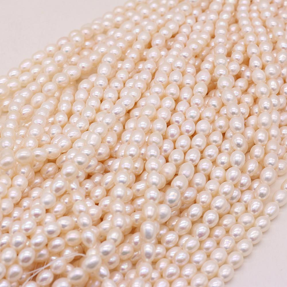 1String, White Rice Shape Pearl 7-8mm, Fashion Women Natural Freshwater Pearl Beads for Jewelry Making DIY Crafts, Luxury Bulk Gifts 36cm
