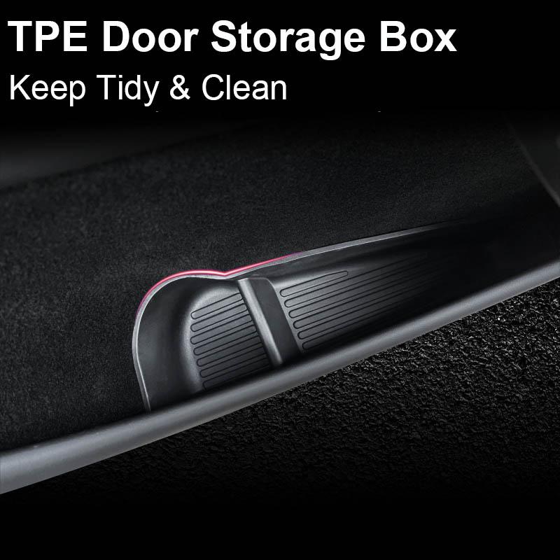 for Tesla Model Y Juniper 2025 Car Door Side Storage Box Door Suede Protector Storage Organizer Accessories Handle Phone Holder