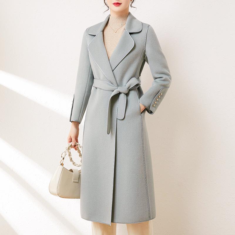 

Пальто из шерсти приталенного силуэта в корейском стиле, весна 2025, с поясом, двустороннее и вдохновленное Хепберн S (Recommended for 80-105 lbs)