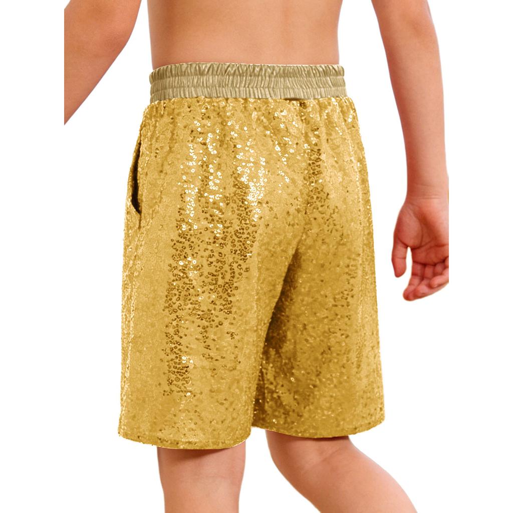Boys Jazz Dance Stage Performance Costume Shiny Sequins Shorts Elastic Waistband Soft Lining Pockets Comfort Fit