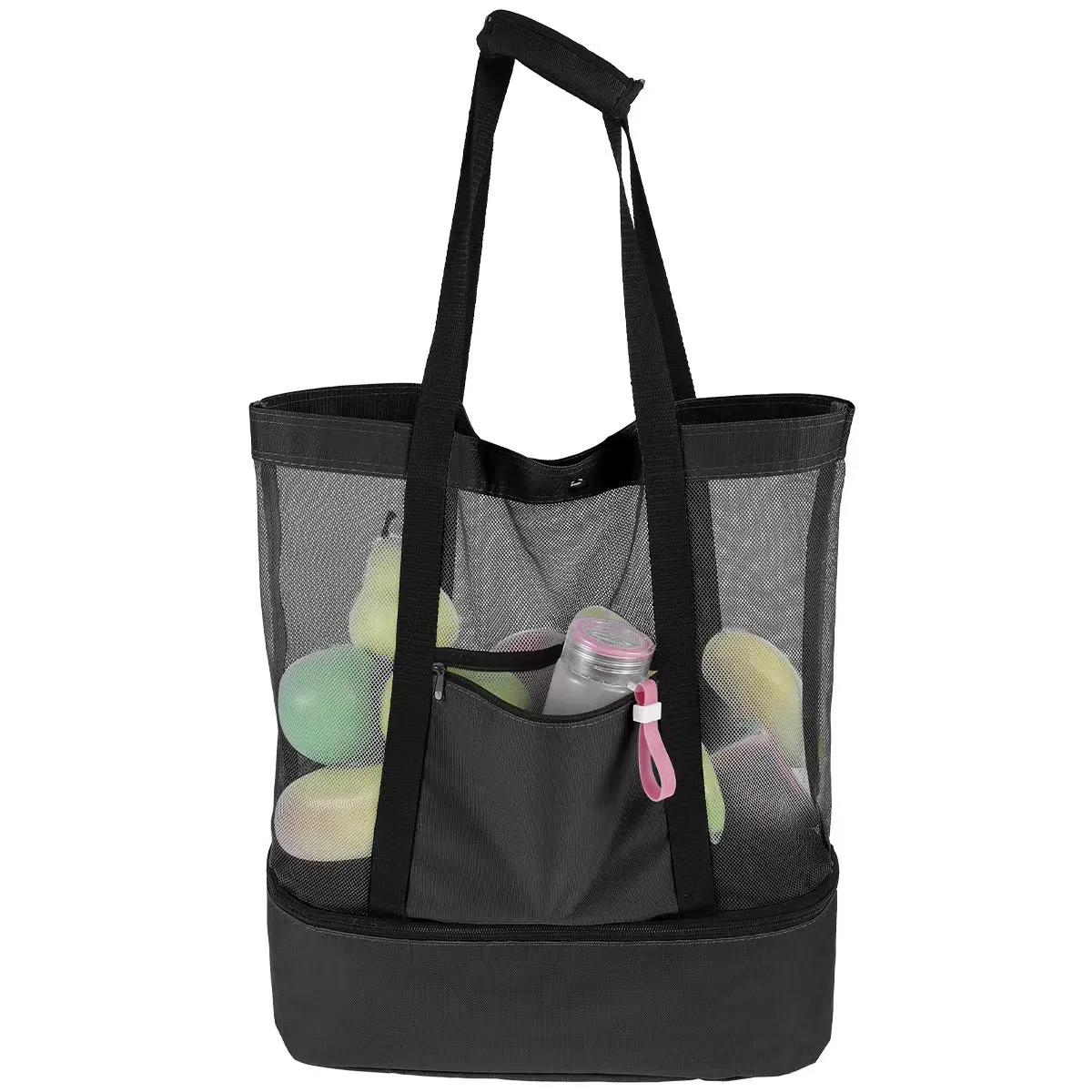 

Heat Preservation Picnic Beach Bag Women Mesh Transparent Double-layer Swim Storage High Capacity Shopping Waterproof Bags Tote чёрный