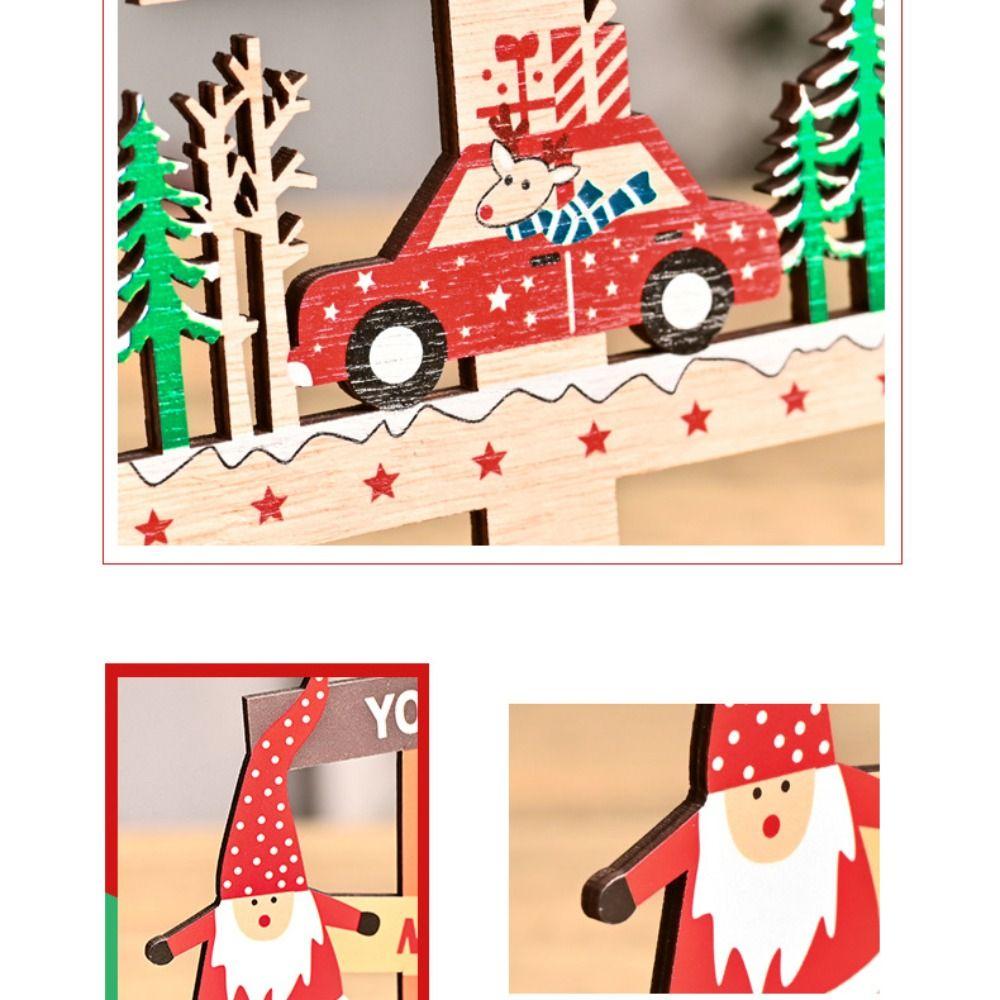 2pcs Wood Desktop Centerpieces Cartoon Christmas Signs Crafts Christmas Tree Ornaments Set  Home