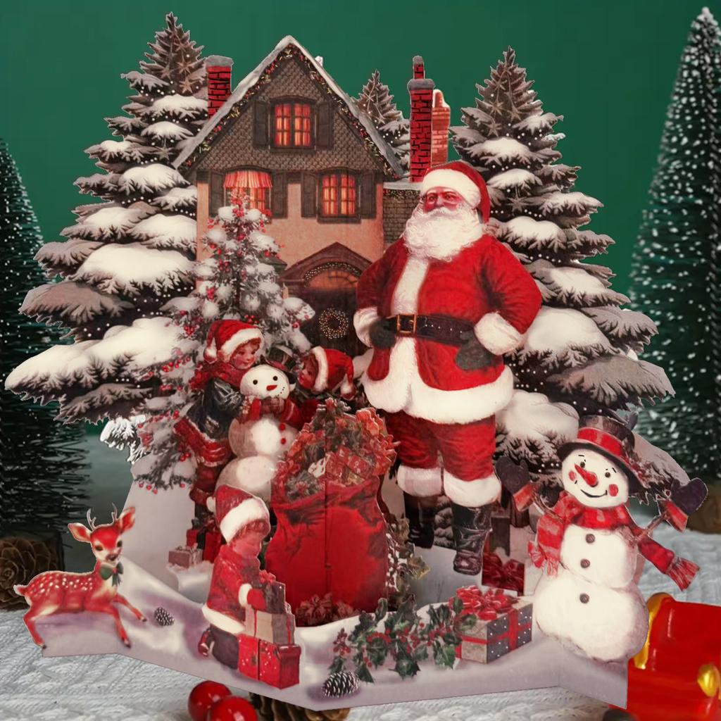 3D Wyskakujące Świąteczne Składane Pudełko Niespodzianka z Mikołajem