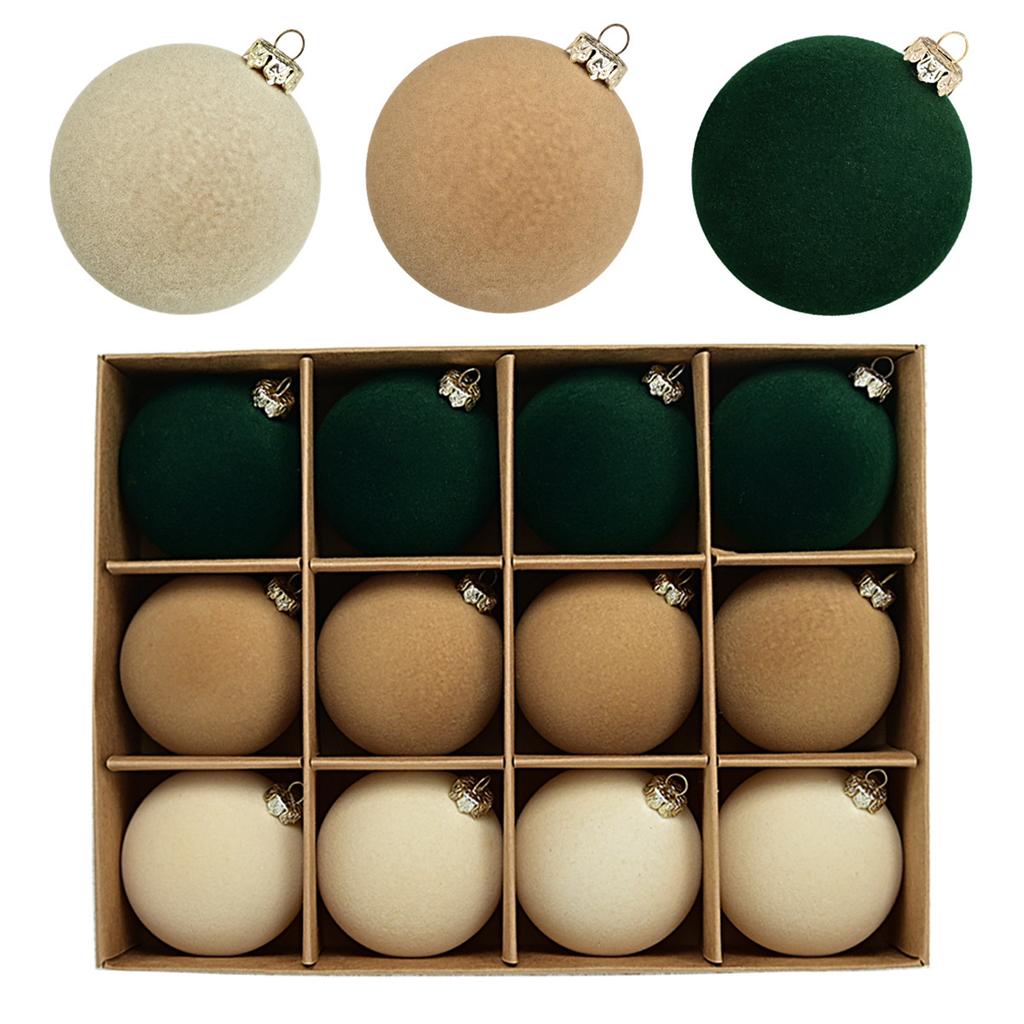 12Pcs Christmas Ball Ornament 6cm Multiple Colors Flocking Designs Decoration For Holiday Wreath Garland And Tree