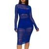 Women’s Sexy Three Piece Outfit Long Sleeve  Sexy Sheer Ruched  Mesh Dress with Vest and Shorts