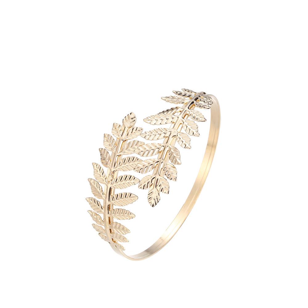 1Pcs Lady's fashionable and simple golden leaf open arm ring bracelet exaggerated bracelet