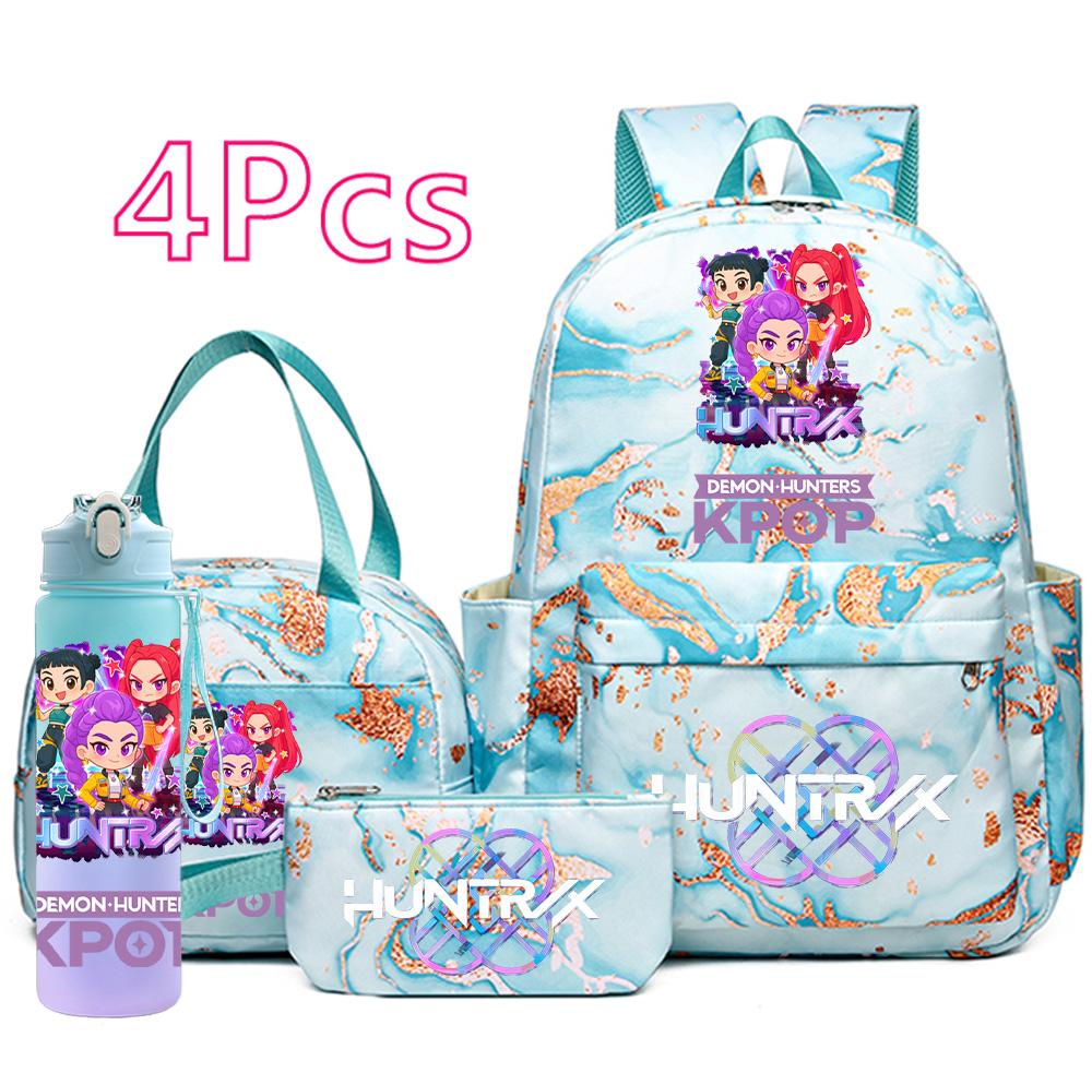 

4 шт./набір Новий мультяшний рюкзак з принтом K-Pop, сумка, пенал з пляшкою для води 750 мл для підлітка, хлопчика, дівчинки, шкільний рюкзак, велика місткість, сумка для книг