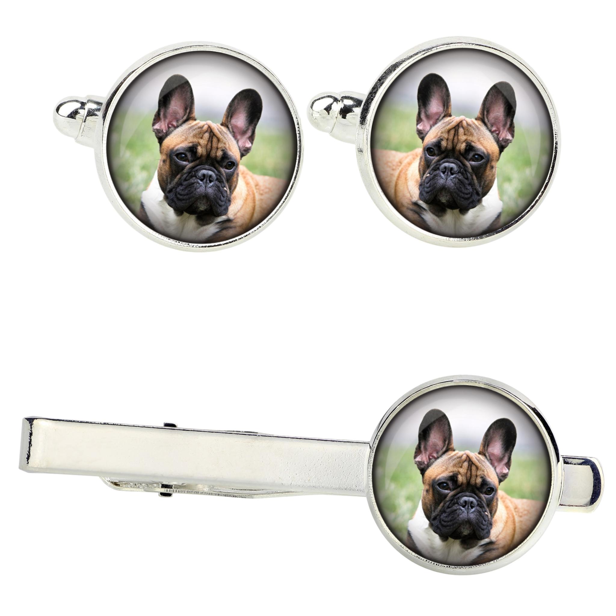 

French Bulldog, Frenchie - cufflinks and tie with your photo, a suit decoration, men s jewelry from the Art-Dog brand.
