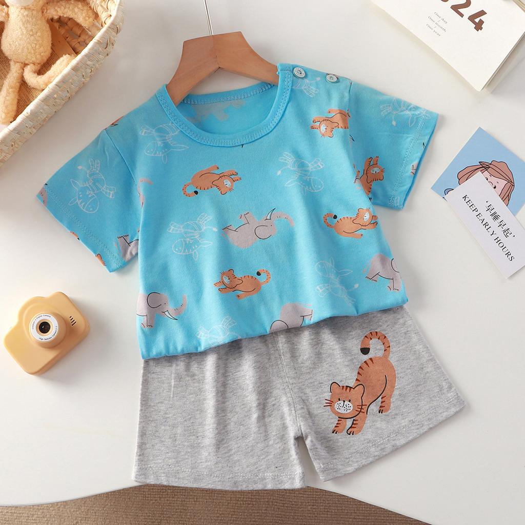 Kids Cotton Cartoon T-Shirt and Shorts Set Baby Boy Girl  Casual Outfit Children Clothes Set