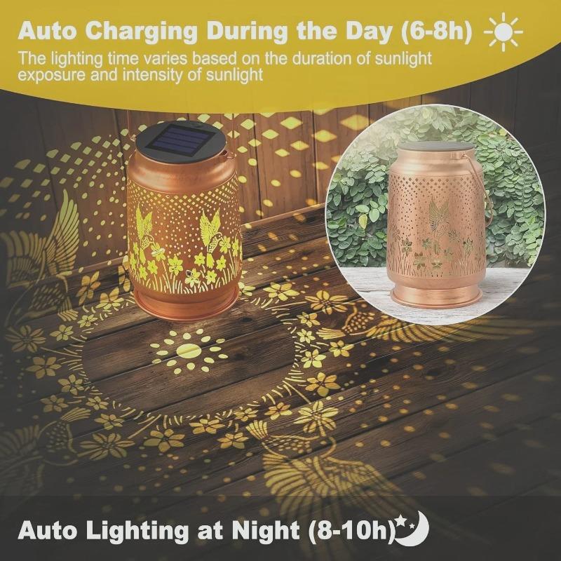 1PC Iron Solar Lantern Outdoor Solar Powered Garden Light Pathway Patio Yard Balcony Decorative Weatherproof Landscape Lighting