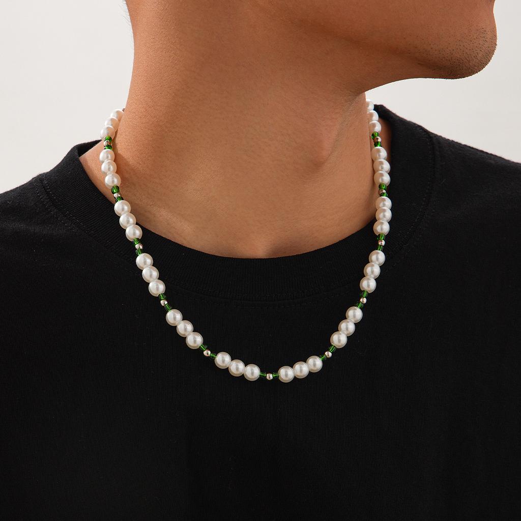 Ingemark Hip Hop Imitation Pearl Chain Necklace for Men Fashion Statement Vintage Beads Clavicle Choker Male Neck Jewelry Gift