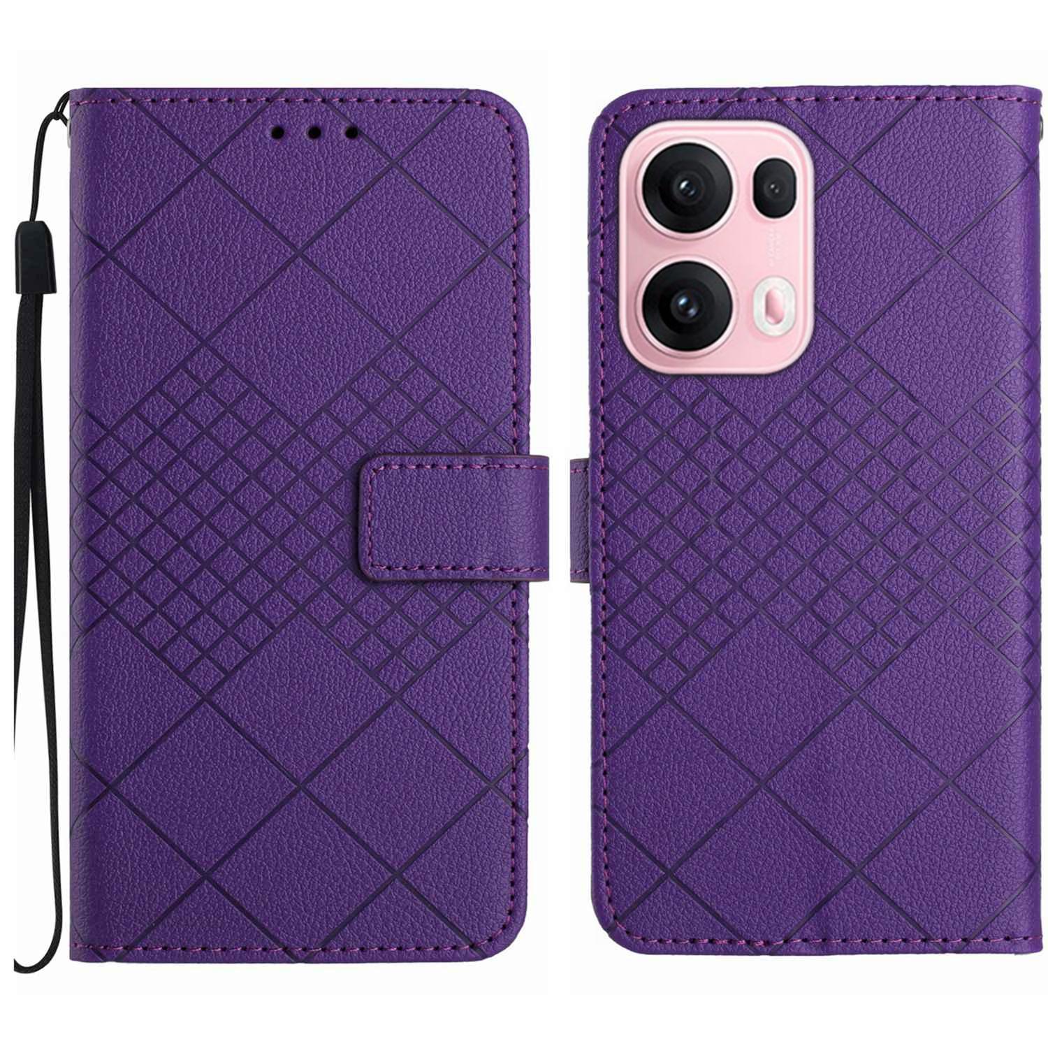 

For Oppo Reno13 Pro 5G Wallet Phone Case Imprint PU Leather Flip Folio Cover Dark Purple