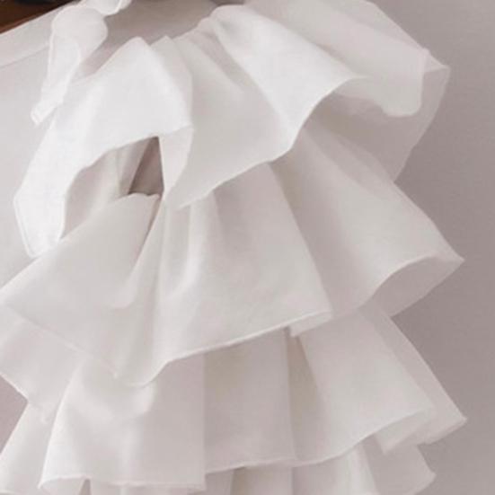 T-shirt damski z okrągłym dekoltem, nierozciągliwy, zapobiegający mechaceniu, z warstwowym falbankowym krótkim rękawem, bluzka odzież damska