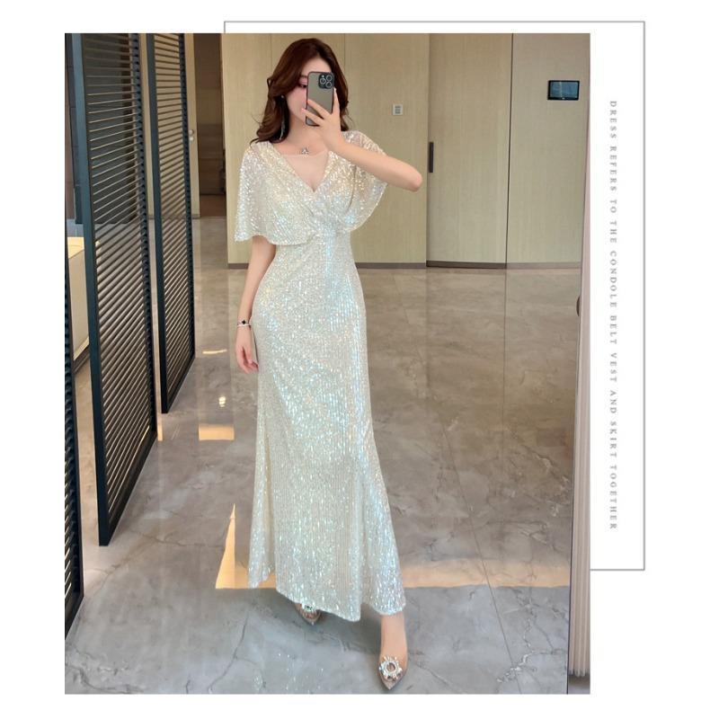 New High-end Tassel Bright Fishtail Banquet Elegant Temperament Noble Party Host Party Dress Woman