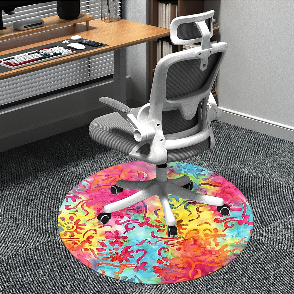 1 Stück Tie-Dye Muster Stuhlteppich für das Büro, Runder rutschfester langlebiger großer Büroteppich, Geeignet für das Büro