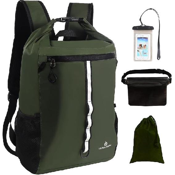 Dry Bag Backpack,20L Dry bags Waterproof Kayaking with Waist Pouch and Phone Case,Waterproof Backpack Marine dry bag for Kayaking,Beach,Rafting, зелёный