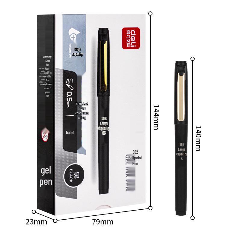 Deli Neutral Black Signature Pen - 0.5/0.7/1.0mm, Large Capacity, Water-Based Bullet Tip