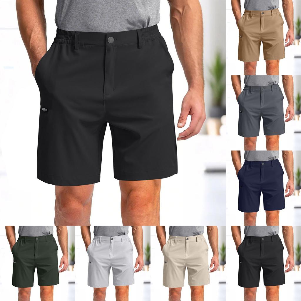 Men's Workwear Shorts With Multiple Pockets, Elastic Waistband, Loose Cotton, Casual Outdoor Lightweight Work Shorts