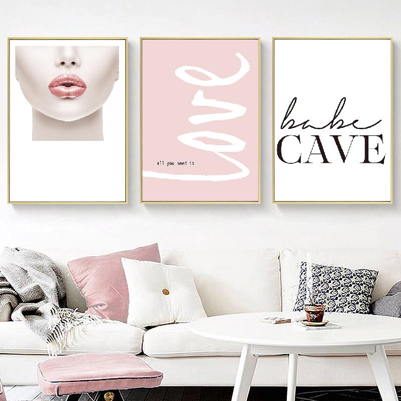 Nordic Modern Fashion Pink Flower Quote Picture Canvas Painting Wall Art Poster and Print Home Decor For Living Room Wall Design