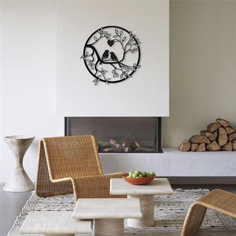 A74E-Metal Bird Wall Decor On Branch Metal Wall Art Decor Stylish Birds Metal Wall Art Hanging Decor Family Black Bird Decor, Du