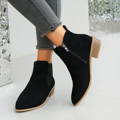 Hiver nouvelles bottes pour femmes grande taille tête ronde mode rétro fermeture éclair latérale bottes nues tête ronde talon épais bottines tendance