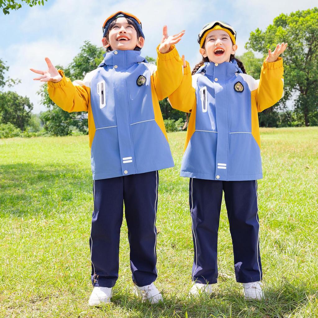 Children’s School Uniform Windbreaker Set for Spring and Autumn - Three-Piece Outfit for Kindergarten and Primary School