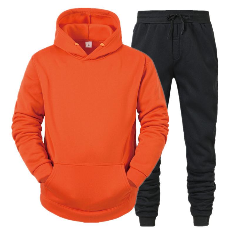 Autumn and winter men's hooded pullover sweater set casual sports hoodie sweater trousers two-piece set