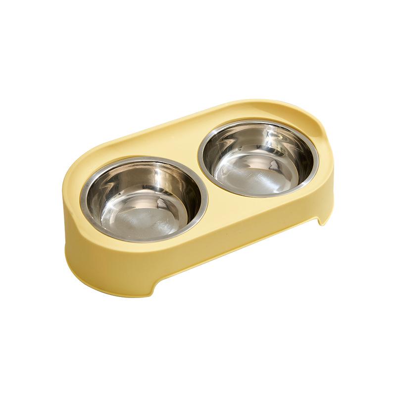 Leak-Proof Cat & Dog Double Bowl: Detachable Stainless Steel Feeding Bowls for Medium & Small Pets.