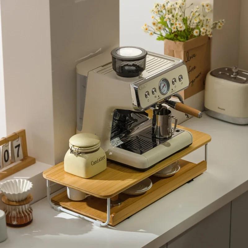 Creative Coffee Machine Storage Racks Wooden Countertop Cups Office Holders Racks Display Shelf Organizer Shelves Kitchen
