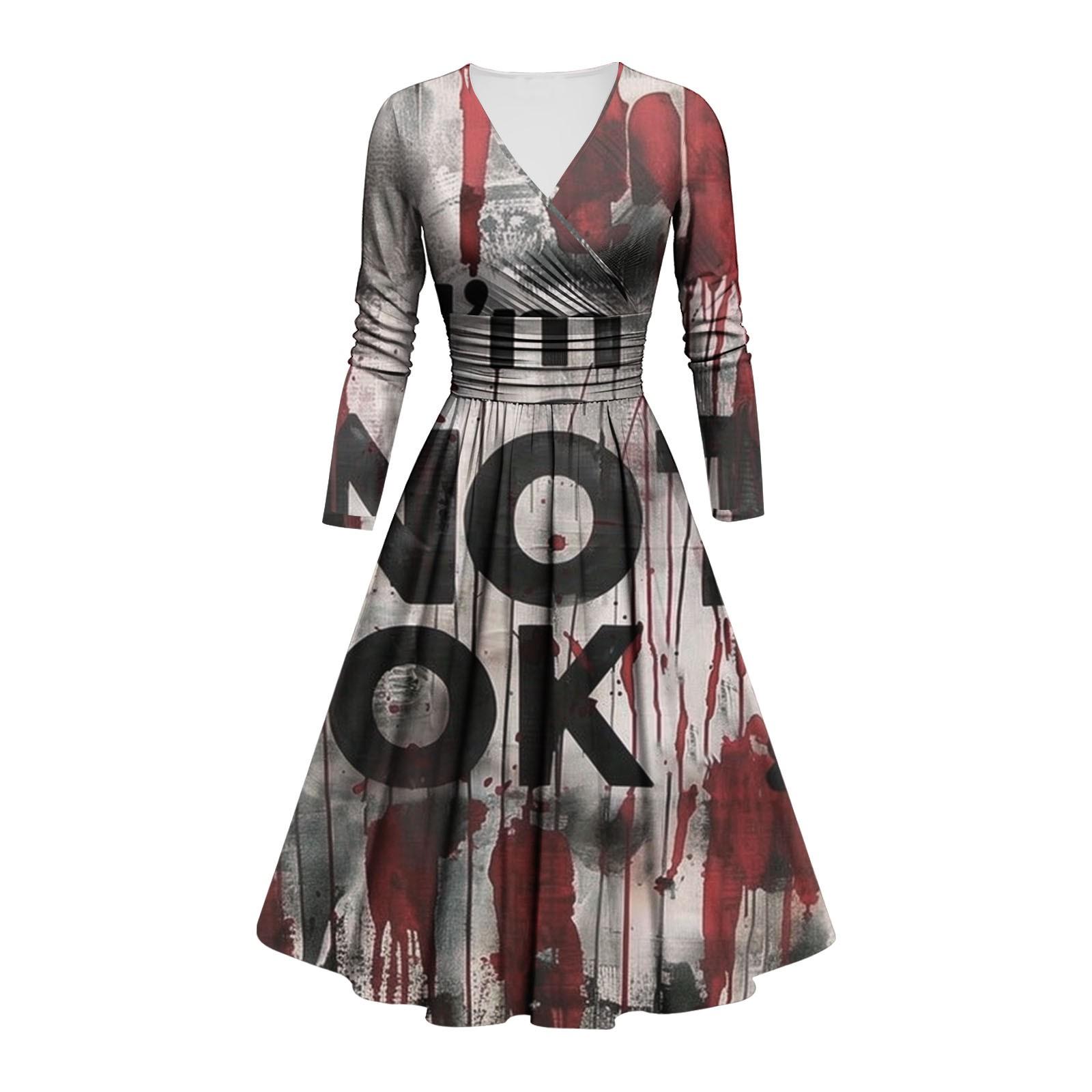 

Женское модное облегающее платье с V-образным вырезом и длинным рукавом с принтом на Хэллоуин XXXXXL