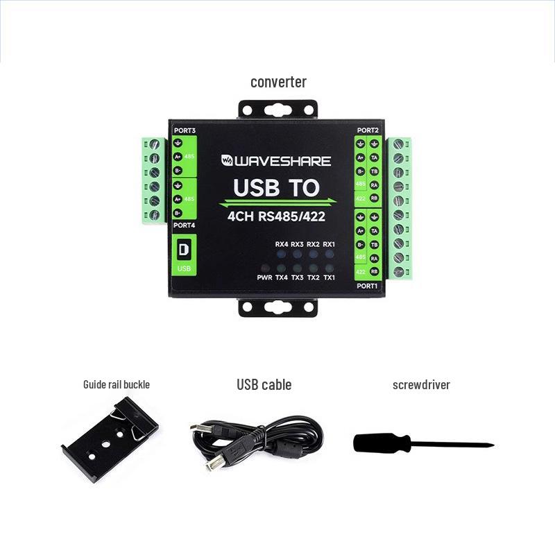 

Industrial-Grade USB to RS485/422 Converter, Four-Channel Module with Wall and Rail Mounting