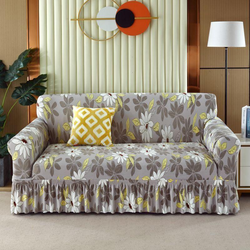 1pc Stretch Sofa Slipcover, Sofa Cover with Skirt, Couch Cover Furniture Protector, for Bedroom Office Living Room Home Decor