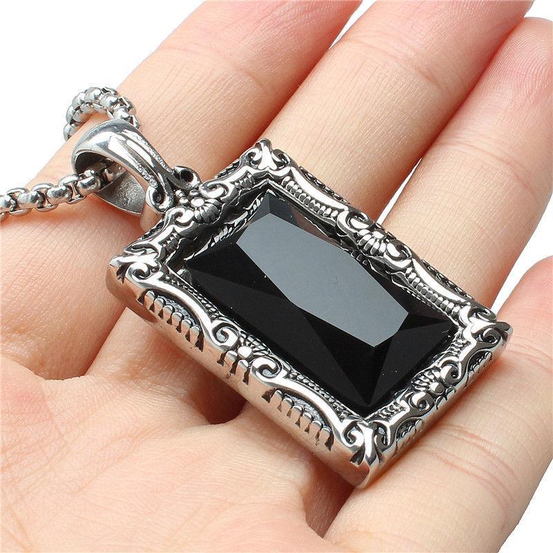 2026 Jewelry, Fashion Personality Retro Engraved Black Gemstone  Trendy Man Necklace