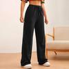 Women Wide Leg Pants Elastic High Waist Adjustable Drawstring Pure Color Long Sweatpants with Pockets Casual Lounge Pants Daily Wear